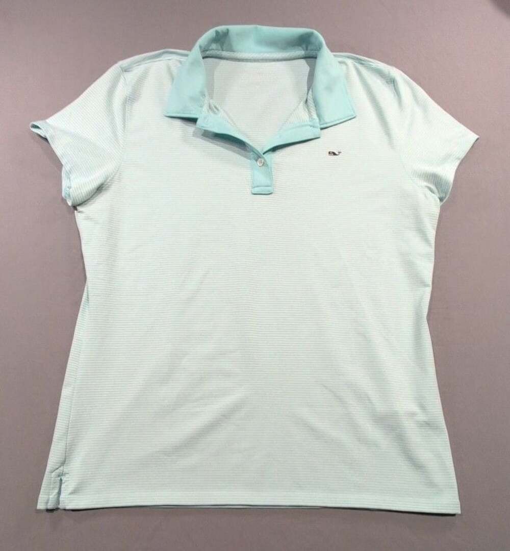 Vineyard Vines Performance Polo Shirt Size M Light Blue Striped Short Sleeve